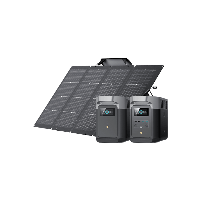 EcoFlow DELTA 2 + batterie supplémentaire intelligente EcoFlow DELTA 2 + panneau solaire portable 220 W + sac étanche EcoFlow DELTA 2