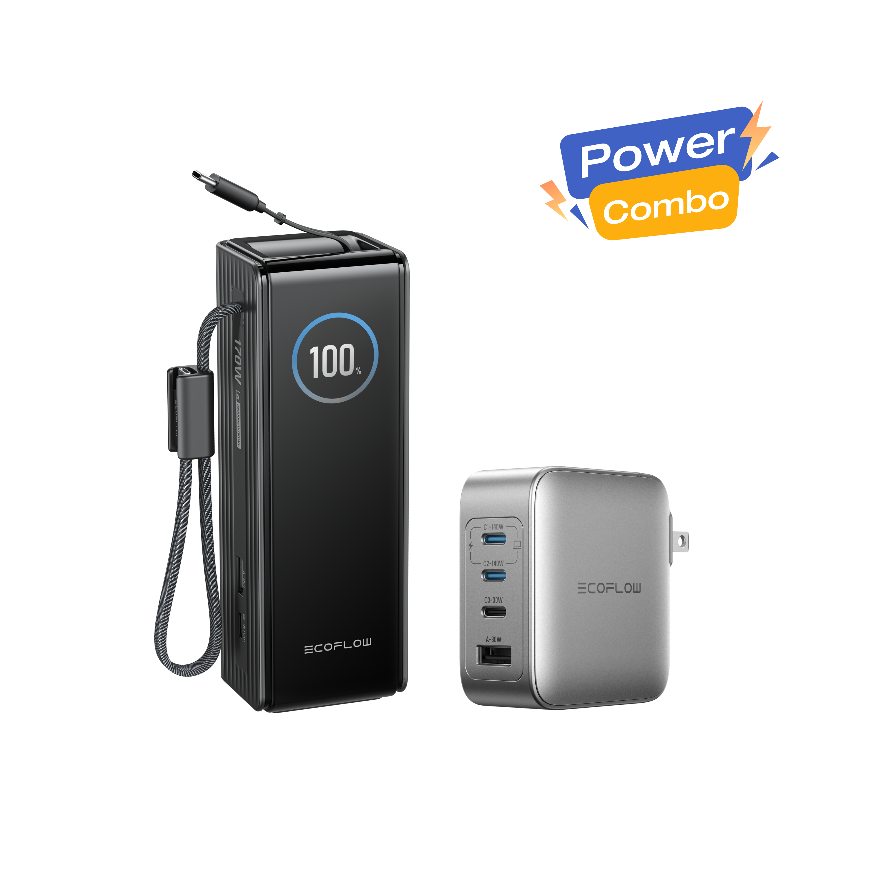 EcoFlow RAPID Power Bank (25K, 170W, 100W Built-In and Retractable Cab