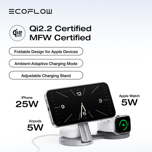 EcoFlow RAPID Mag Qi2.2 Wireless Charging Station (3-in-1 Foldable)