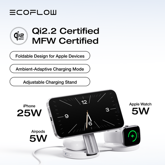 EcoFlow RAPID Mag Qi2.2 Wireless Charging Station (3-in-1 Foldable)