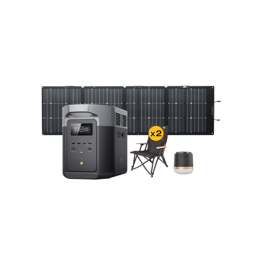EcoFlow DELTA 2 Max +220W Solar Panel + 2 * Camping Chair + Camping Light