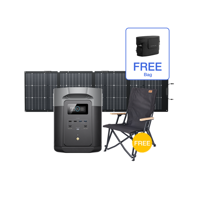 EcoFlow DELTA 2 Max + 220w Portable Solar Panel + Free Bag + Free Camping Chair