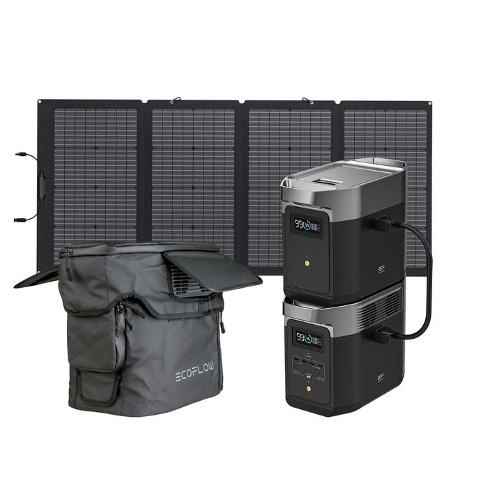 EcoFlow US EcoFlow DELTA 2 + DELTA 2 Smart Extra Battery + 220w Portable Solar Panel + DELTA 2 Waterproof Bag